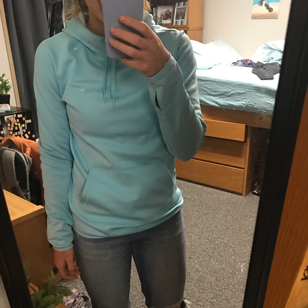 Nike blue drifit hoodie, fleece lining